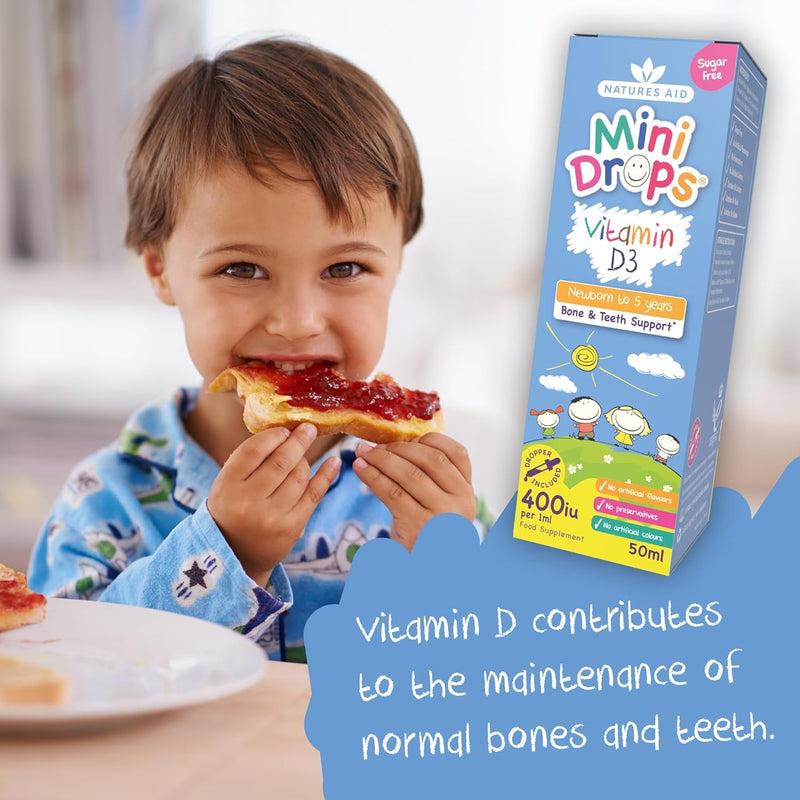 Natures Aid Vitamin D3 Drops, Bone Health, Immune Health, Infants and Children, Sugar Free, 50 ml (Pack of 6)