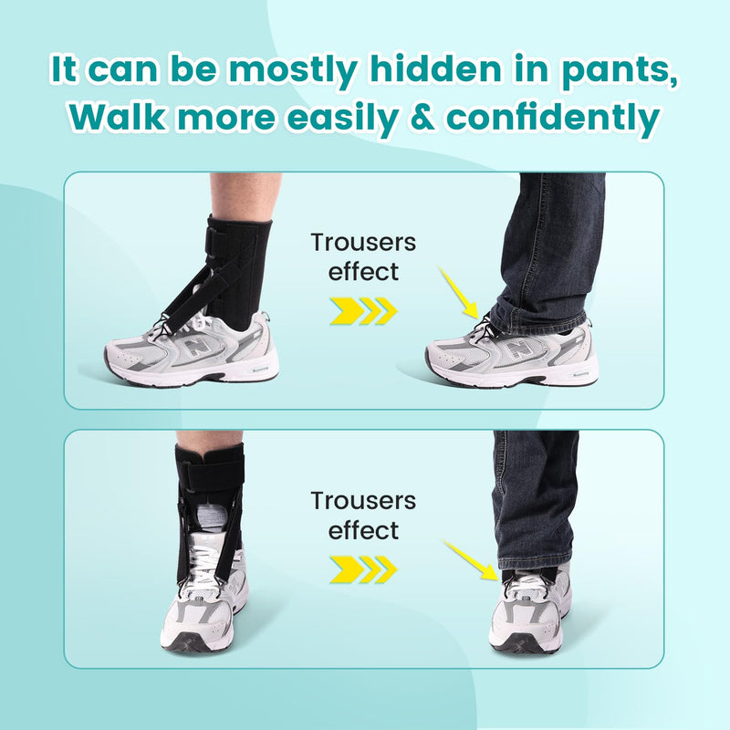 [Australia] - iDonau Foot Lift Brace for Walking with Shoes, Adjustable Foot Lift Splint with 2 Metal Hooks, Ankle Support for Right & Left Black Black 