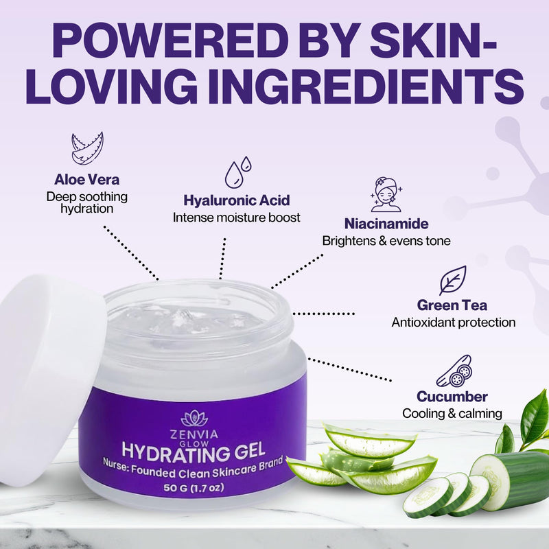 Gel Moisturizer for Face (50g) – Hydrating Water-Based Face Moisturizer with Aloe Vera & Vitamin E – Lightweight Daily Facial Moisturizer for Oily & Combination Skin