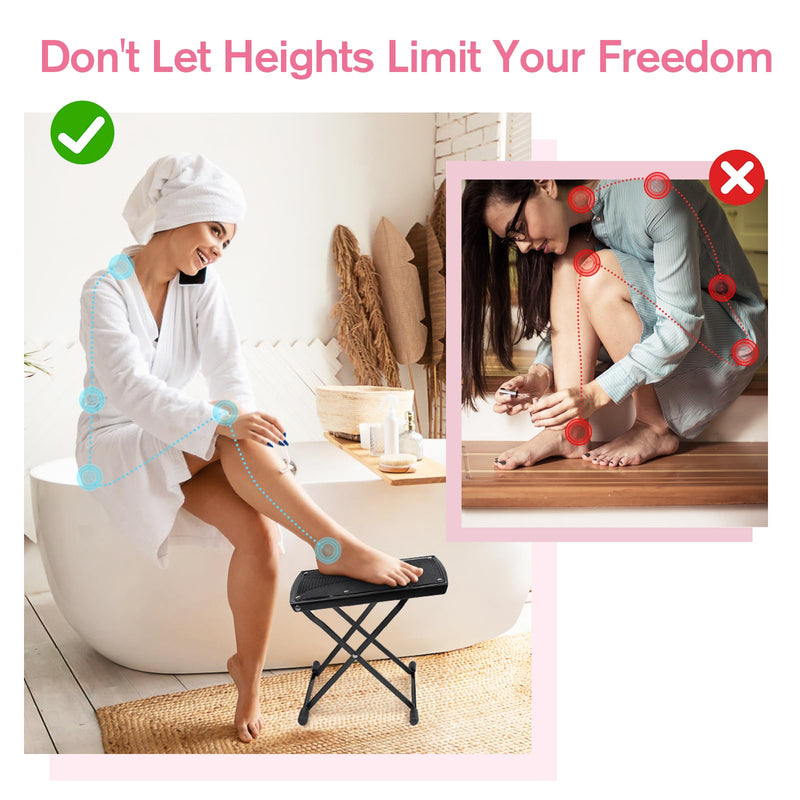 [Australia] - Subay Pedicure Foot Rest, 6 Heights Adjustable Foot Stand for Pedicure, Foldable Non-Slip Pedicure Stand for Easy At Home Pedicures, No More Bending or Stretching Pedicure Stool Tool for Home Foot Spa Black 