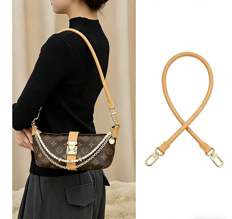 Genuine Vachetta Leather Shoulder Short Strap Replacement Fit for Graceful Damier or Speedy 25 30 35 Bag & Soft Speedy 30, Top Cowhide Leahter Bag Rolled Strap (Length:27.5in-Beeswax) BEESWAX