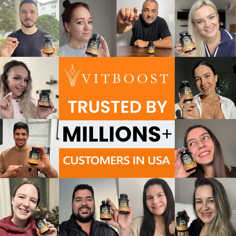 VITBOOST Vitamin D3 K2 Complex - 5000 IU (125 mcg) D3 & K2 (MK-7) 90 mcg | Easy to Swallow Vitamin D | Non-GMO | Gluten-Free | USA Made, 3rd Party Tested, 120 Capsules 120 Count(Pack of 1)