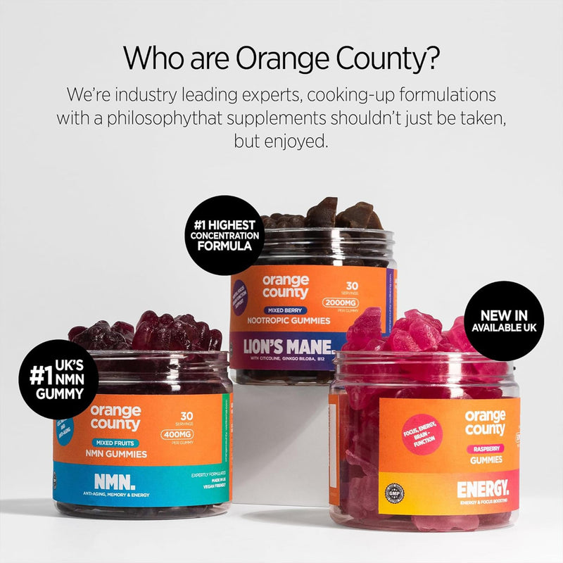 Orange County Lion's Mane Mushroom Supplement Gummies, Focus & Productivity Nootropic Gummies | 2,000mg Lion's Mane, Mixed Berry, Citicoline, Ginkgo Biloba