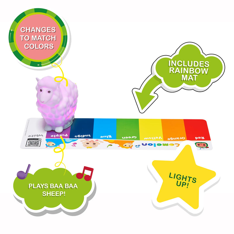 [Australia] - WOW! STUFF CoComelon Toys Musical Color Learning Sheep | Changes to Match Colors | Plays Baa Baa Black Sheep Nursery Rhyme | Night Light Sleep Soother mode | for Girls and Boys | Ages 2+ 