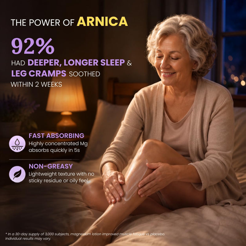 Magnesium Lotion for Sleep with Arnica, Lavender & Chamomile - 4Oz | Nighttime Magnesium Cream for Muscle, Leg, Foot Lotion, Relaxation Gifts for Women, Birthday Gifts for Women, Fast Absorbing 4 Fl Oz (Pack of 1)