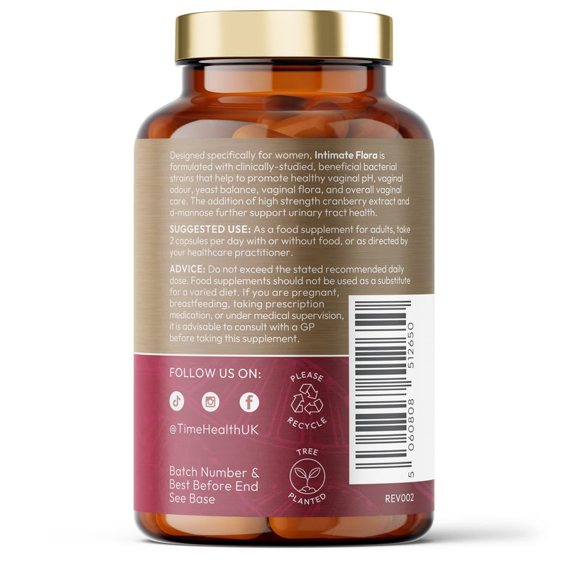 Intimate Flora | Probiotics for Women | Nutritionist Approved | 120 Capsules | 30 Billion CFU 12-Strain Probiotic | 15,000mg Cranberry Extract | D Mannose | Bio Cultures for Microbiome & Gut | Vegan 120 count (Pack of 1)