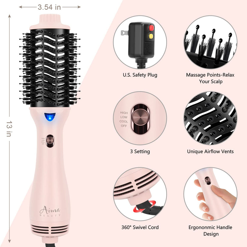 [Australia] - Hair Dryer Brush, Aima Beauty One Step Hair Dryer and Styler Volumizer with Negative Ion for Reducing Frizz and Static, Hair Styling Tools, Pink Oval Brush - 2.3inch/58mm - Pink 
