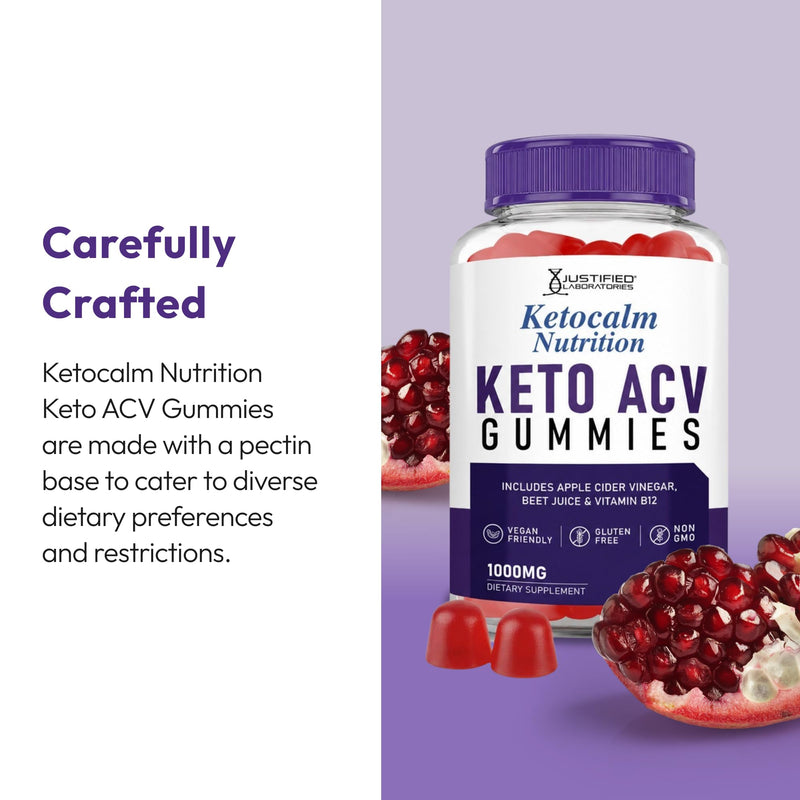 Justified Laboratories Ketocalm Nutrition Keto ACV Gummies (1000 mg) - 60 Count, Pack of 2 - Made with the Mother & Vitamin B12 - Non-GMO, Vegan, Gluten Free - 60 Servings 60 Count (Pack of 2)