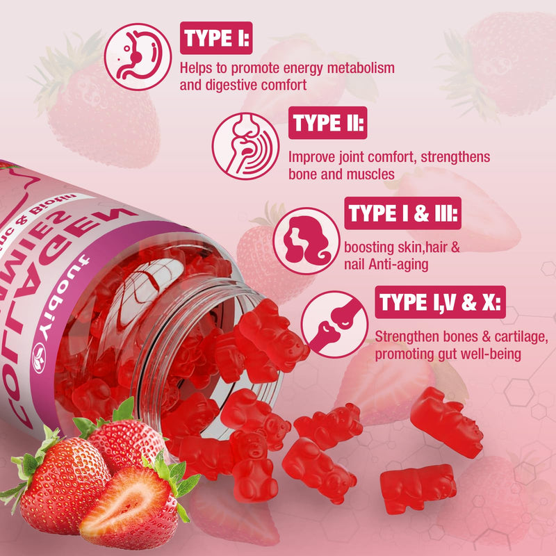 2000mg Collagen Peptides Gummies, Hair Skin Nails Support, Strawberry 120 Count 60 Count (Pack of 2)