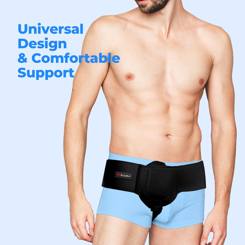 Hernia Belts for Men & Women, Adjustable Inguinal Hernia Belt for Men with Pad Support, Post-Surgery Recovery Truss, Universal Abdominal Strap Guard for Left or Right Side (Medium, Black) Medium (Waist Fit: 34''-44'')