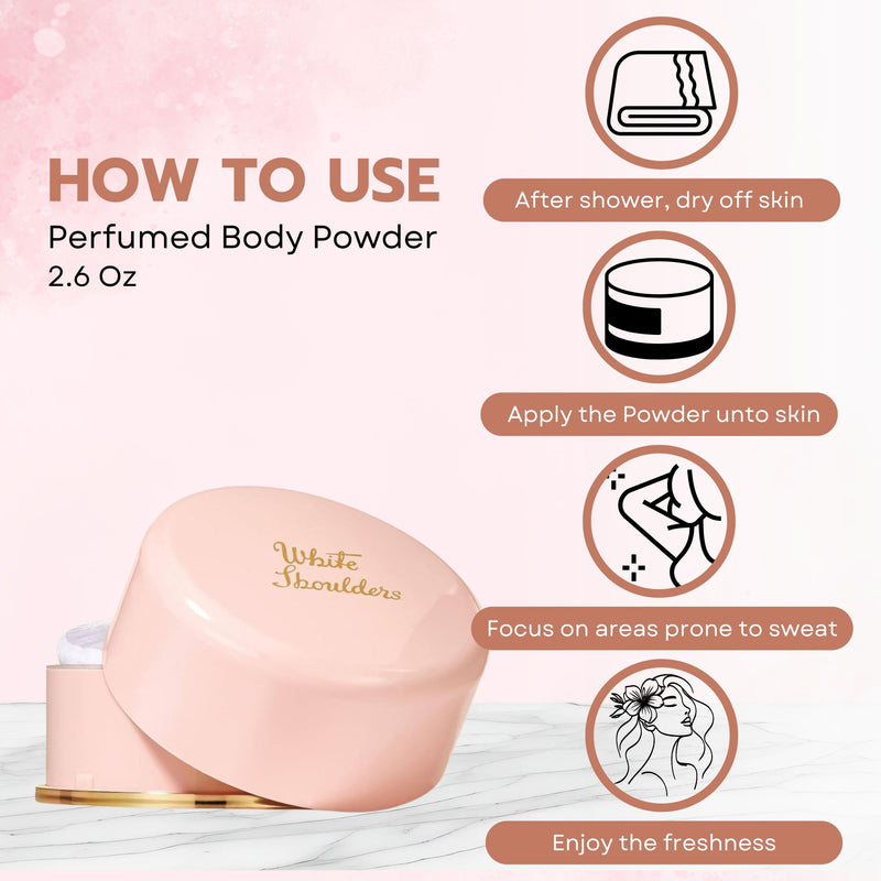 White Shoulders by Evyan for Women Bath Powder 2.6 Oz | Scented body powder, dusting powder, luxury body care, silky finish, feminine skincare, beauty gift for women