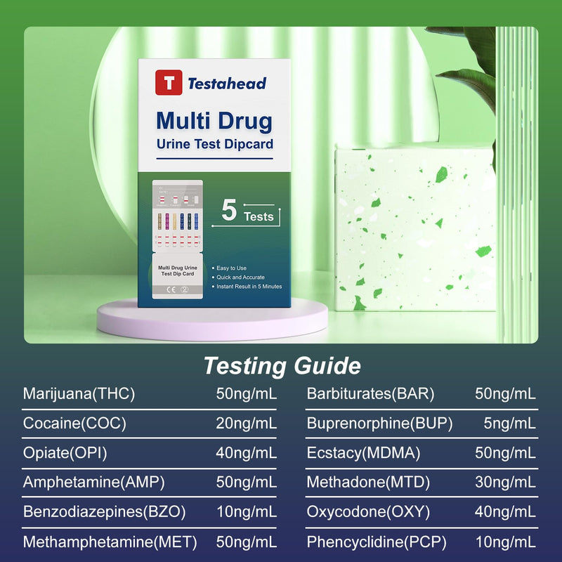 [Australia] - Drug Test Kit - 12 Panel Home Urine Test Strips for Marijuana(THC),COC, and More | Instant Results | 5 Pack for Workplace, Healthcare & Personal Use 