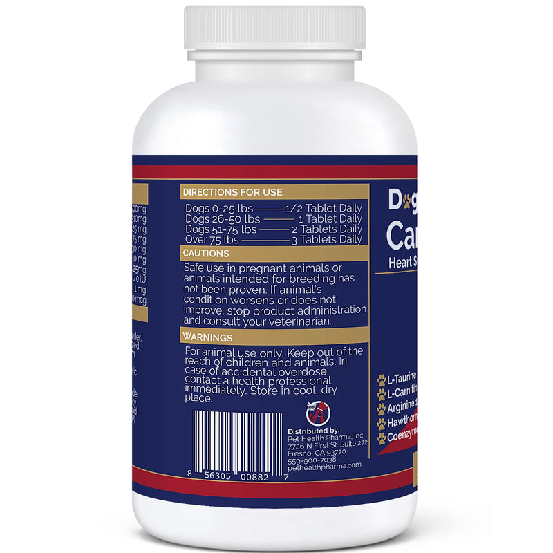 Cardio Tabs Heart Support Supplement for Dogs - Aids Cardio Support and Cardio Strength Supplement for Dog, L-Taurine, L-Carnitine, Hawthorn, L Arginine, Coenzyme Q10 - Made in USA - 120 Tablet - PawsPlanet Australia
