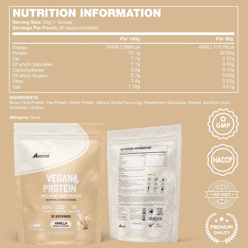 Freak Athletics Vegan Protein Powders - Plant Based Vegan Protein Powder 600g Soy Free Protein Powder (Vanilla)