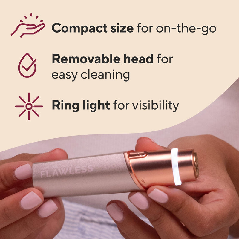 Finishing Touch Flawless Facial Hair Remover for Women, Rose Gold Electric Face Razor with LED Light, Recyclable Packaging New Version