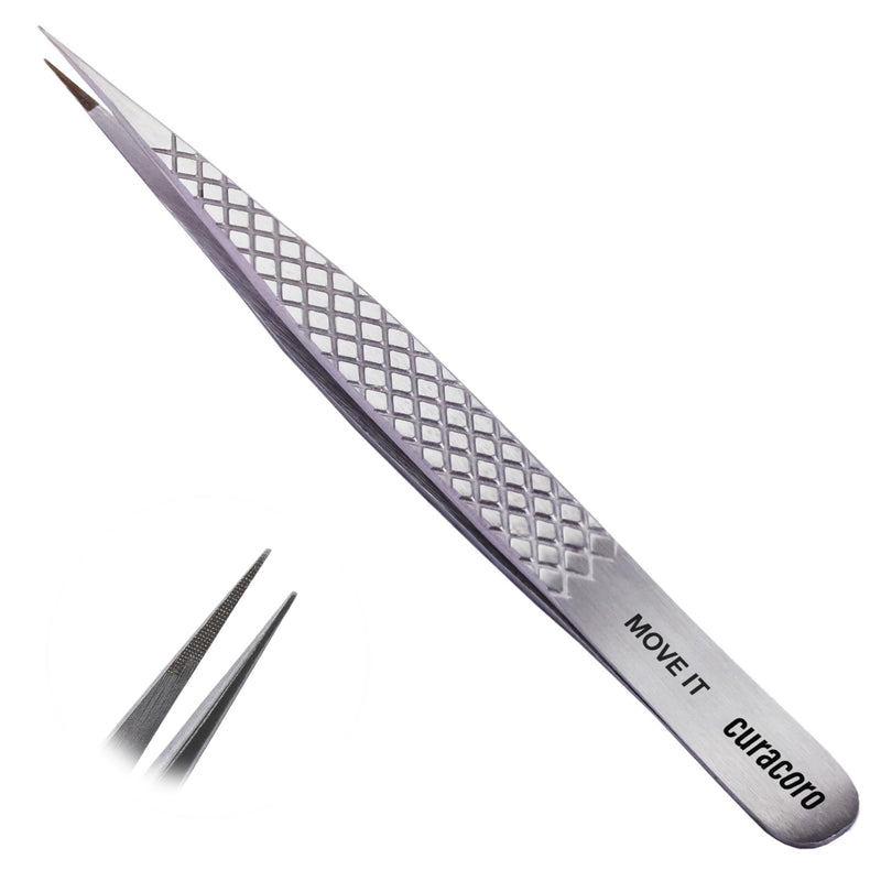 Curacoro Lash Tweezer - Professional & Precision Fiber Tip Grip Lash Tweezers for Eyelash Extensions, Multi Shapes & Purposes Tweezers for Volume, Isolation & Classic Lashes (Silver, Move It) Silver Move It | Classic