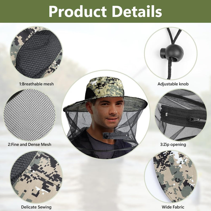 [Australia] - AOGOE Head Net Face Mesh Head Cover, Hat with Mosquito Net, Mosquito Head Net Net Head Protection Net for Optimal View, Washable, Mosquito Net Hat for Outdoor Lovers, Climbing, Fishing, Beekeeping (Khaki) Khaki 