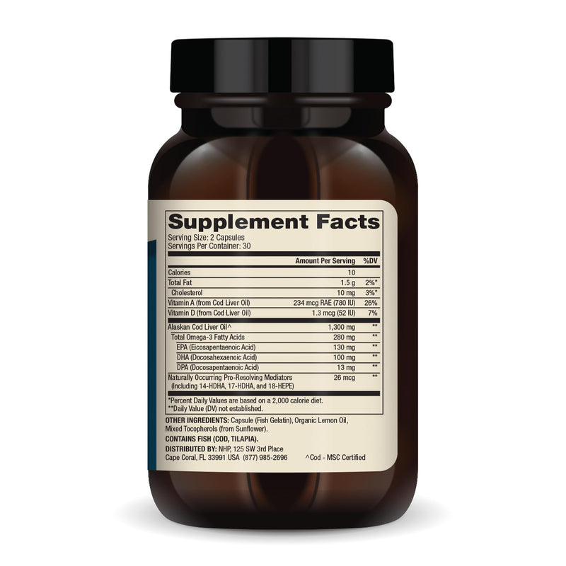 [Australia] - Dr. Mercola Cod Liver Oil, 1,300 mg Per Serving, 30 Servings (60 Capsules), Dietary Supplement, Supports Brain, Bone and Joint Health, Non-GMO, MSC Certified 