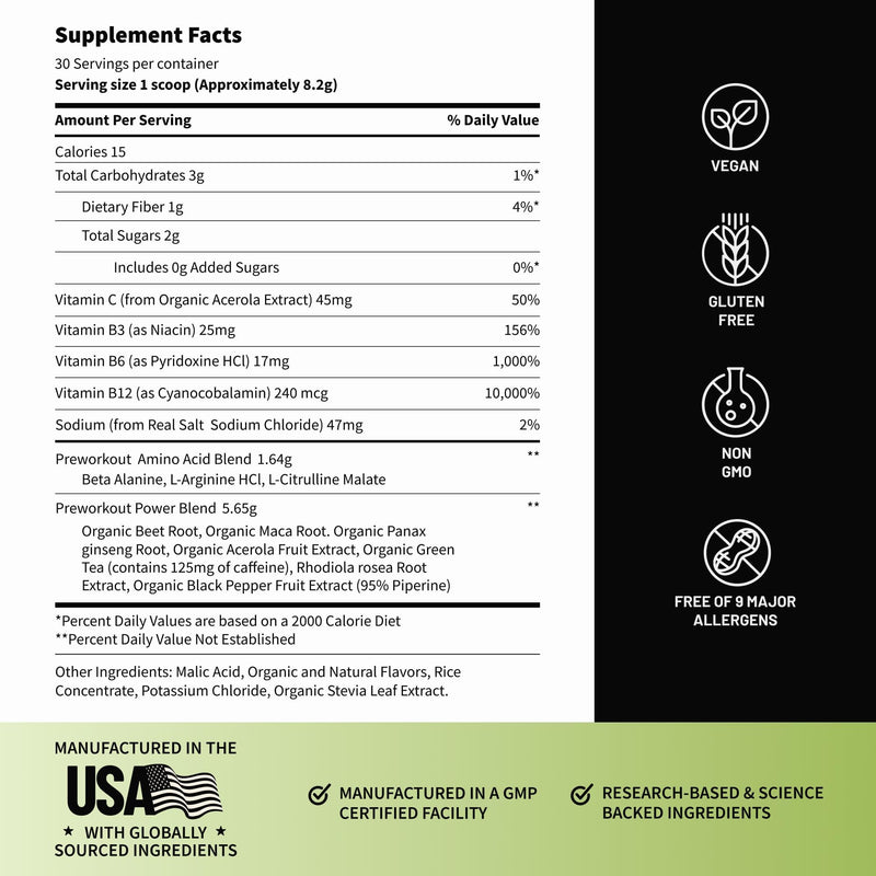Snap Supplements Pre Workout Beet Root Powder, Nitric Oxide Supplements for Men and Women - Energy and Circulation Support, 8.8 oz, (30 Servings,1 Month Supply), Mixed Berry
