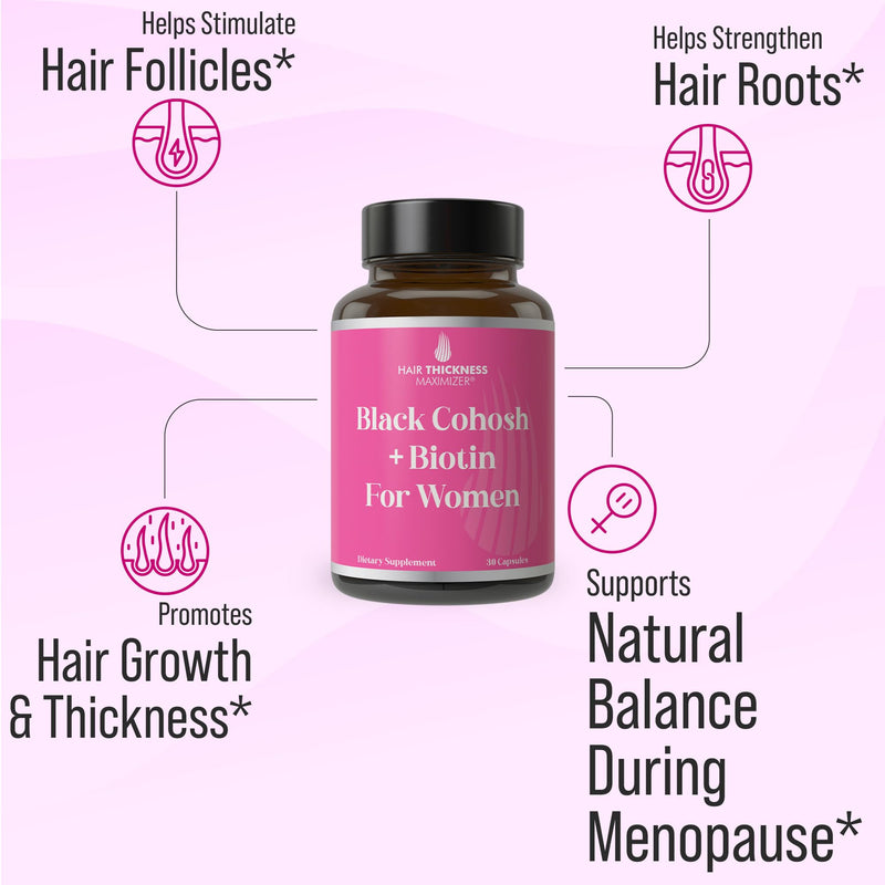 [Australia] - Black Cohosh + Biotin - Menopausal Hair Growth Supplement for Women. Menopause & Postmenopause Vitamins for Fuller Hair, Less Thinning, Hot Flashes. Black Cohosh, Biotin, & Chasteberry. Clean & Vegan 
