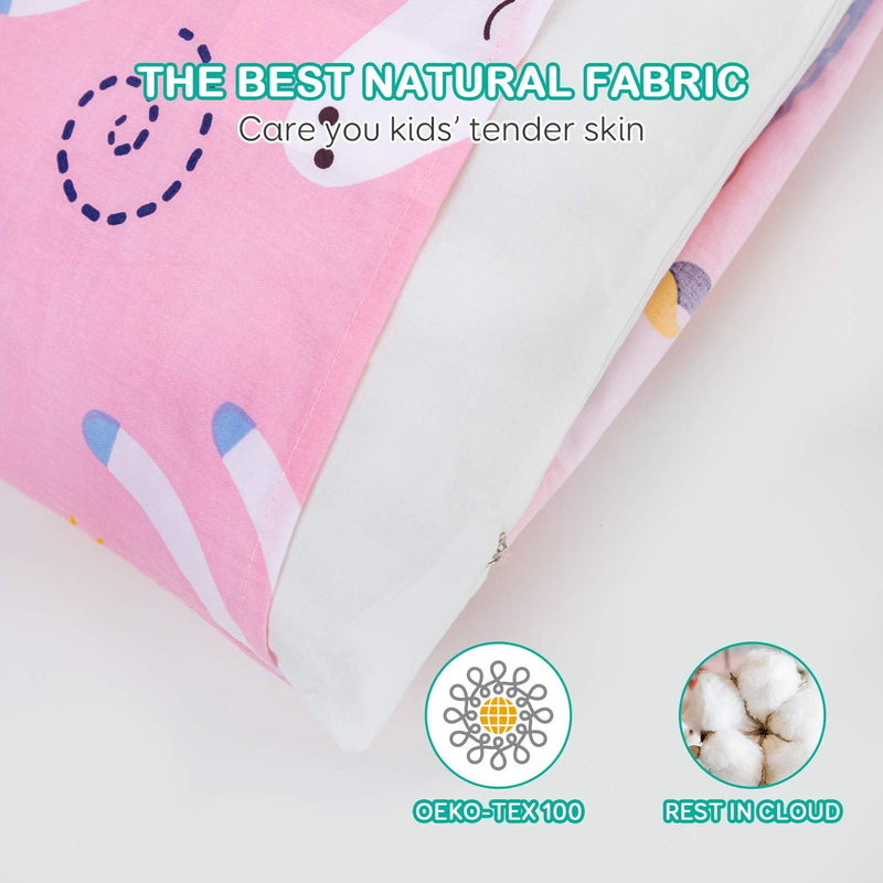 [Australia] - Toddler Pillow with Organic Cotton Pillowcase Set 14x19, Pink Unicorn Kids Pillows for Sleeping, Girls Breathable Pillow with Pillow Cover for Kids Sleeping, Machine Washable 14*19in 1 Pack 