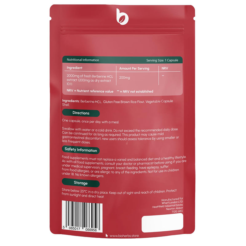 Berberine HCL Supplement High Strength - 2000mg 99% HCL by BioHerbs | 90 One-Per-Day Capsules (3-Month Supply) 90 count (Pack of 1)