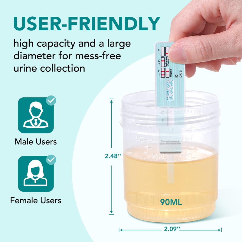 Easy@Home 10 Pack THC Urine Tests with Cup, Marijiuana Drug Screening Test | THC Urine Tests (Cannabinoids Test) for Home Use 50ng/mL + 1 Cup, Urine Drug Testing Kit Track THC Detox #EDTH-114, 90mL Cup