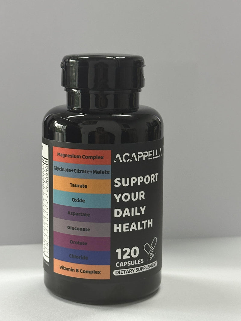 ACAPPELLA Magnesium Complex Capsule Vitamin B Supplement with Malate Magnesium Citrate Glycinate Oxide Taurate - 120 Count