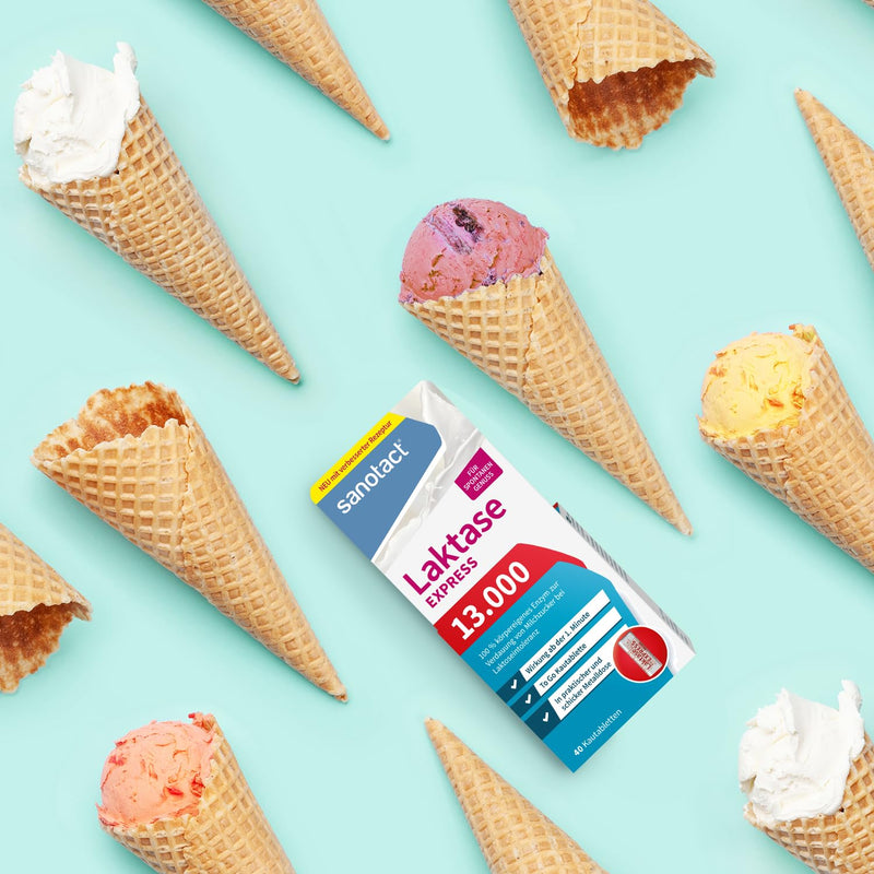[Australia] - sanotact Lactase 13,000 EXPRESS (40 lactase tablets) • Lactose tablets with immediate effect • For lactose intolerance & milk intolerance • For spontaneous enjoyment of dairy products 40 pieces (pack of 1) 