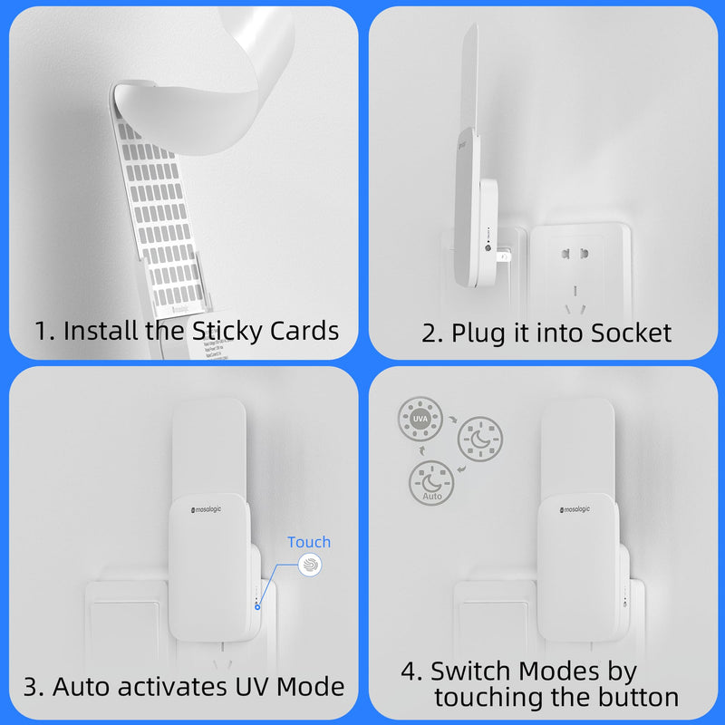 [Australia] - Mosalogic Flying Insect Trap Plug-in Mosquito Killer Indoor Gnat Moth Catcher Fly Tapper with Night Light UV Attractant Catcher for Home Office White-1PACK 1Pack 