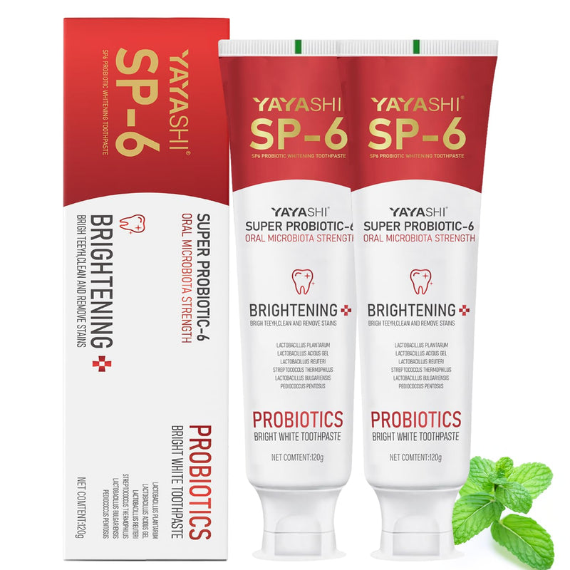 2-Pack SP-6 Probiotic Whitening Toothpaste - Enhanced Formula with 6 Probiotics for Teeth Whitening and Gum Health - Enamel-Safe, Fluoride-Free, Double Mint Flavor,Fresh Breath (Double Mint) 4.23 Fl Oz (Pack of 2)