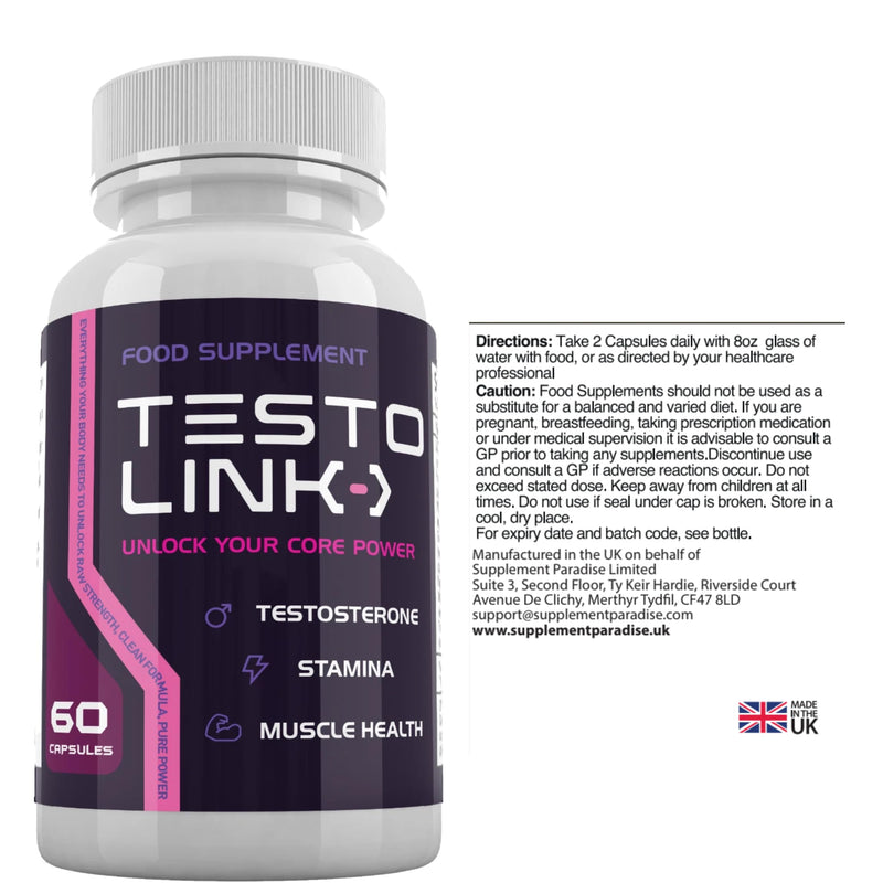 TESTO Link Food Supplement for Men – Zinc with Fenugreek, Maca Root, Ginger, Korean Panax Ginseng & Tribulus – 1 Month Supply