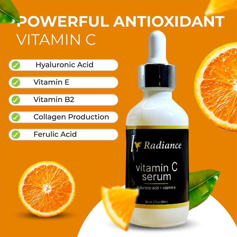 Vitamin C Serum with Hyaluronic Acid and Vitamin E, Anti-Aging Face Serum for Dark Spots, 2 fl oz.