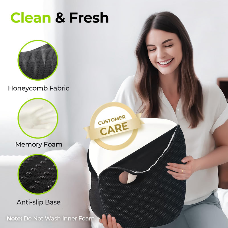 [Australia] - AUVON Innovative Donut Pillow Hemorrhoids Scientific Center Hole and Tailbone Cutout, Orthopedic Pain Relief Donut Seat Cushion for Coccyx, Sciatica, Postpartum Pregnancy, After Surgery Sitting Relief Black 