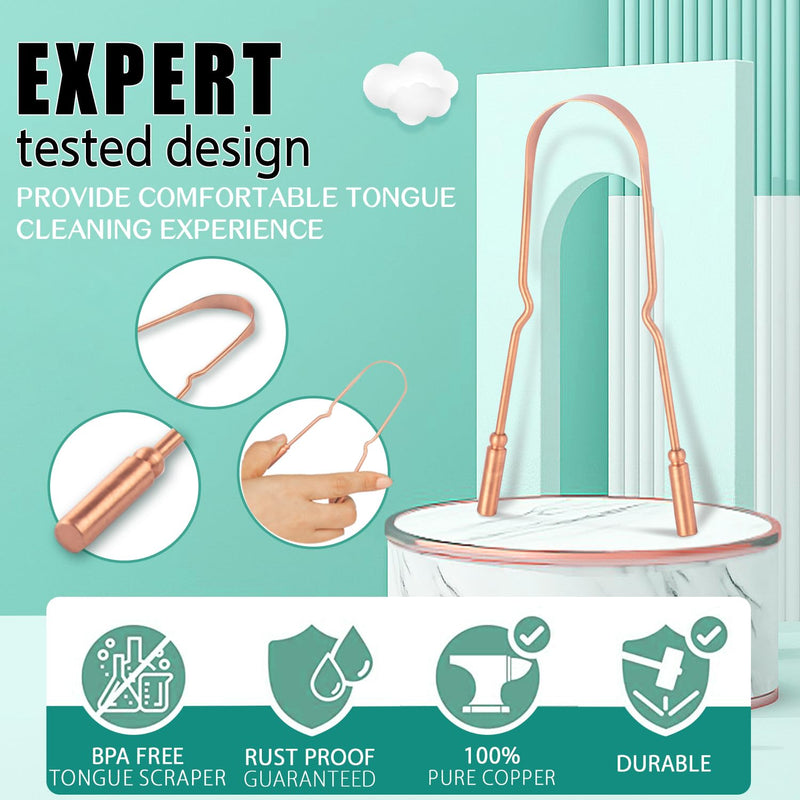 [Australia] - RONAVO Copper Tongue Scraper for Adults (2 Pack), 100% Pure Copper, Naturally Anti-Microbial, Banishes Bad Breath and Maintains Oral Hygiene, Tongue Cleaner with Travel Case, Easy to Use and Clean 