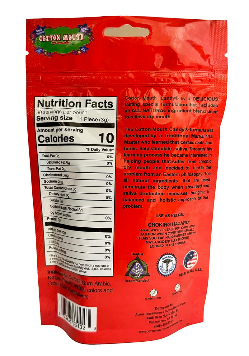 [Australia] - Cotton Mouth Candy Dry Mouth Relief Fruit Mix 3.3 Ounce Bag (1 Bag) | Relieves Dry Mouth & Increases Saliva Production, Sugar Free, Gluten Free, Delicious Fruit Flavor, Individually Wrapped, 30 Ct 1 