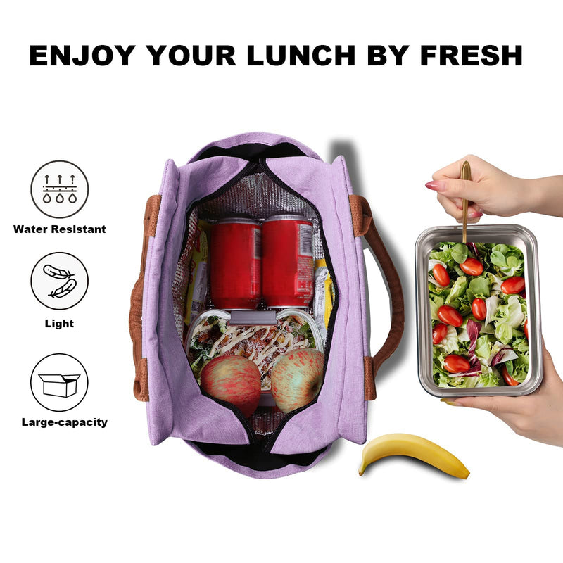 [Australia] - Joymee Lunch Bag Women Insulated Lunch Box Reusable Leakproof Large Spacious Cooler Tote for Women Men Adult with Bottle Holder and Side Pockets for Work Office Travel Picnic - Purple 