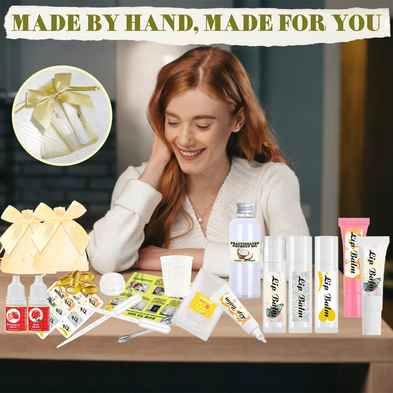 Thaluna Lip Balm Making Kit with Fractionated Coconut Oil, Make Your Own Lip Balm, Moisturizing DIY Lip Gloss Making Kit - Beeswax, Essential Oil, Squeeze Empty Tubes, Christmas Gift for Girls & Women