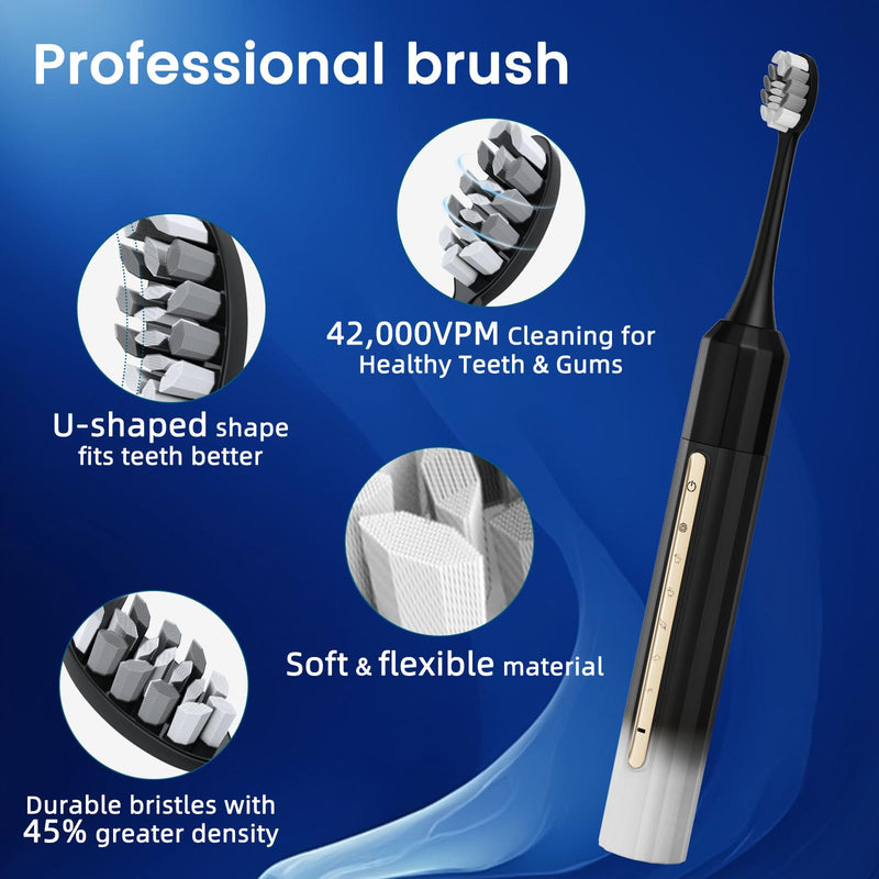 Sonic Electric Toothbrush with 10 Brush Heads for Adults and Children, Up to 30 Days on a Single Charge,5 Modes,Built-in 2-Minute Smart Timer, IPX8 Waterproof Electric Toothbrush (Black White) Black-white
