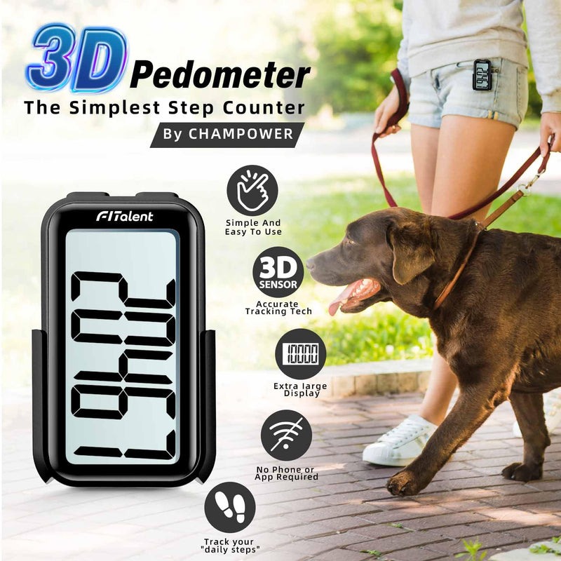 [Australia] - Pedometer for Walking, Super Portable Accurately Pedometer for Kids Women Seniors, 3D Step Counter for Walking, Digital Step Tracker with Clip Lanyard Black 