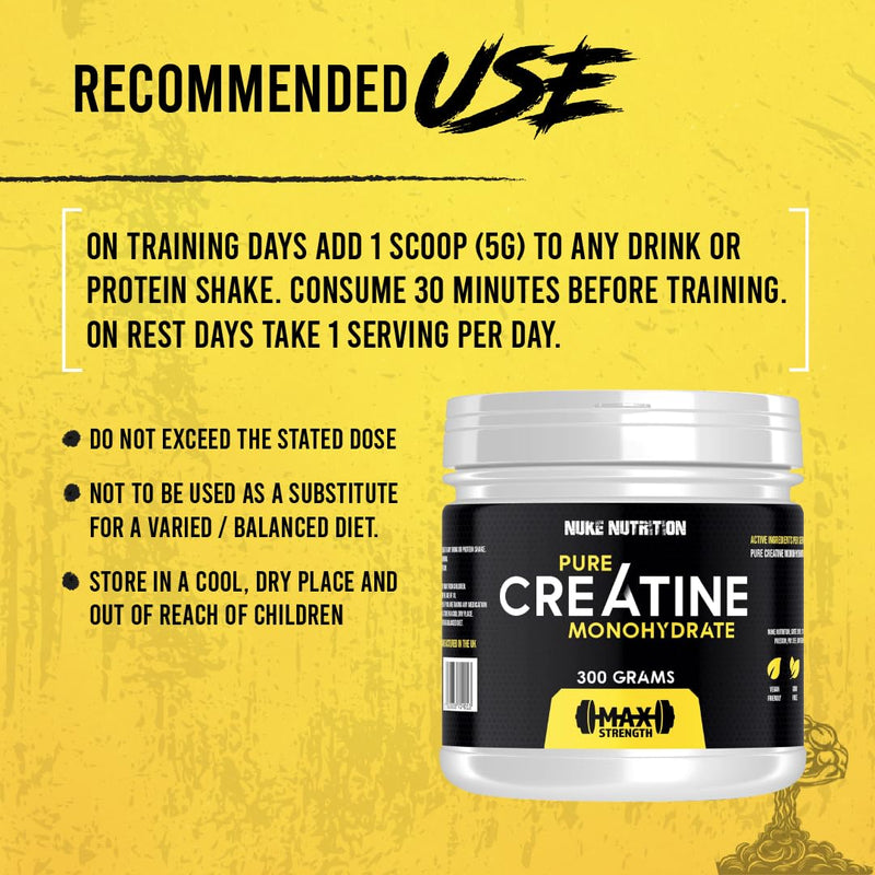 Nuke Nutrition Creatine Monohydrate Powder 300g - Micronised Creatine Powder for Gym Workout - Unflavoured Muscle Building Supplements for Post and Pre-Workout - Improve Performance & Bolster Strength