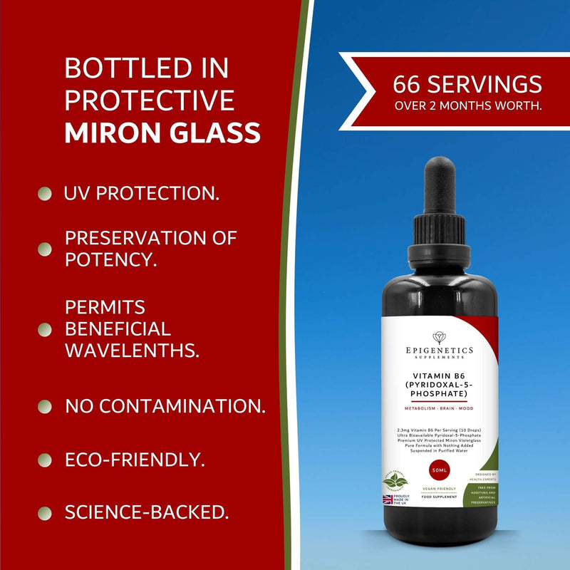 Vitamin B6 Vitamins | P5P Supplement 50ml Liquid Drops | 2 Months Supply, 66 Servings. High Strength Pyridoxal 5 Phosphate 2300mcg | UK Made & Vegan