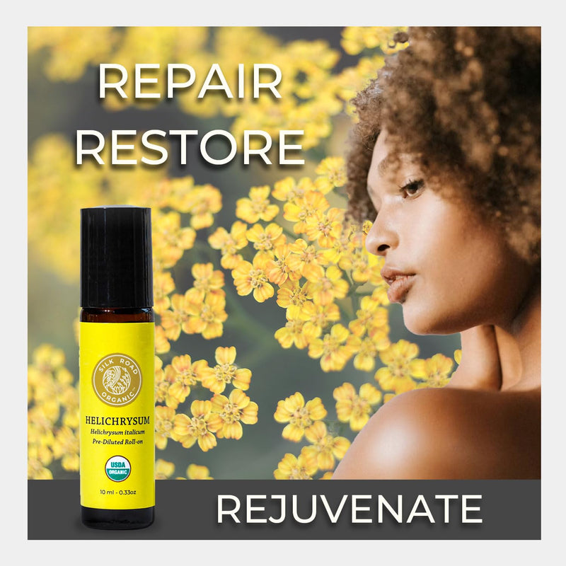 [Australia] - Silk Road Organic Helichrysum Italicum Essential Oil Roll On, 100% Pure USDA Certified Aromatherapy for Skin Vitality & Anti-Aging - 10 ml Roller - Always Pure, Always Organic Helichrysum roll on 