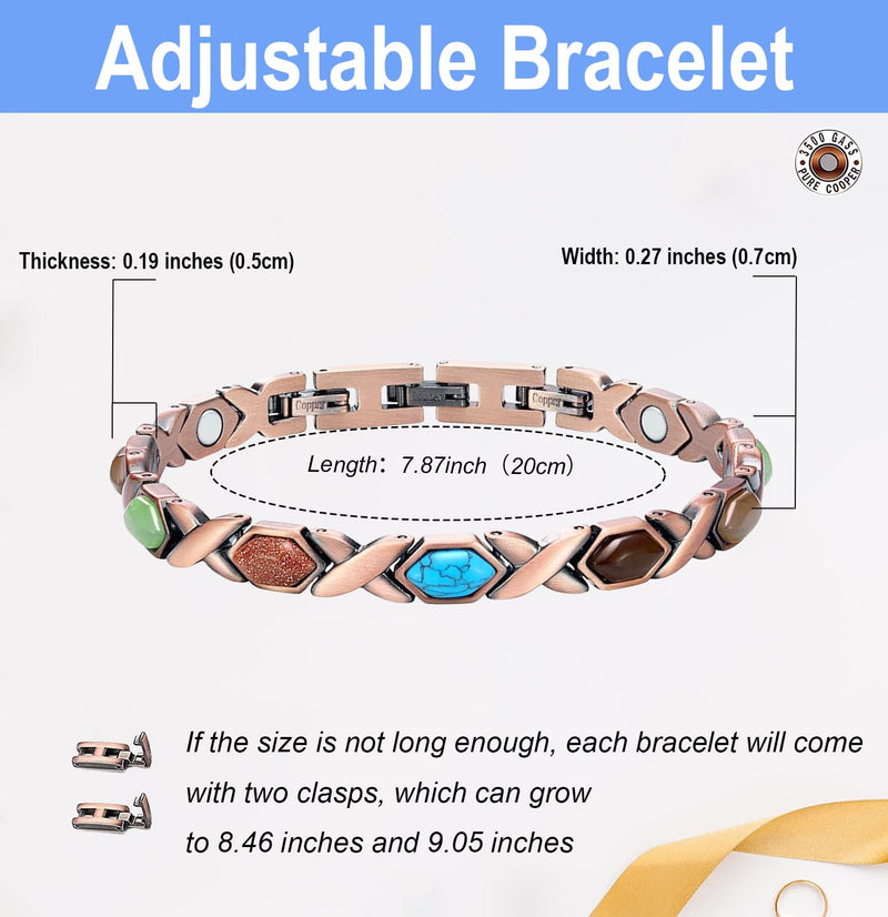 [Australia] - Magnetic Copper Bracelet for Women - Turquoise, 3500 Gauss, Rhombic-Shaped (2 Pcs) 
