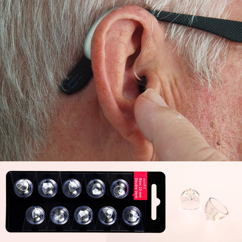 2 Pack/20pcs Hearing Aid Domes for Oticon, 10mm Replacement Domes for Oticon Universal Silicone Hearing Aid Domes Suitable for Oticon MiniFit Hearing Aid Supplies (Black)