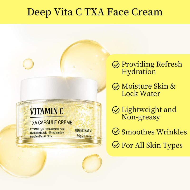 Vitamin C Txa Capsule Face Cream,Moisturizer Capsule Facial Cream 1.76 OZ | Hydrating Day Night Use Vitamin C Txa Cream Sensitive