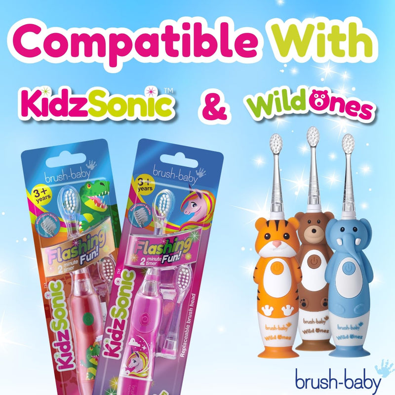 [Australia] - Brush-Baby - Kids Replacement Brush Heads for KidzSonic Electric Toothbrushes, 3+ Years - DeepClean Replaceable Toothbrush Heads with LED - Pack of 4 4 Count (Pack of 1) 