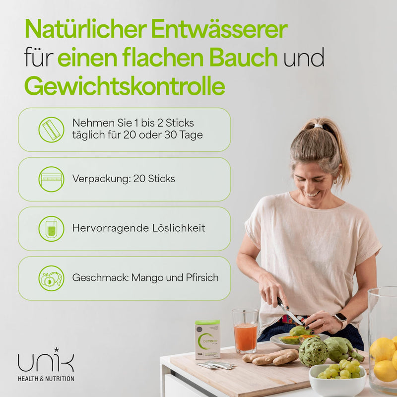 [Australia] - Green Helpers Detoxification Powder - Colon Treatment Liver Detoxification Test Winner with Milk Thistle + Cactinéa® + Artichoke + Green Tea + Ginger + Grape Seed - 20 Sticks Mango-Peach Flavor | Unik 