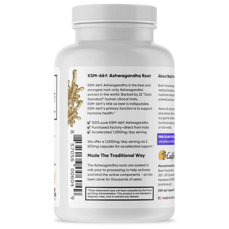 [Australia] - Brain Forza KSM-66 Ashwagandha Organic Pure Root Extract, Strongest 1,000mg Dose, High Potency 5% Withanolides, Hormone Health, Cognitive Support, Organic, Non-GMO, 90 Capsules 