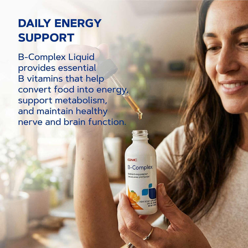 GNC B-Complex Liquid, Orange, Energy Support, 2 fl oz, 60 Servings | Delivers Vitamin B12 and Niacin to Support Energy Metabolism and Red Blood Cell Production, Gluten-Free and Dairy Free